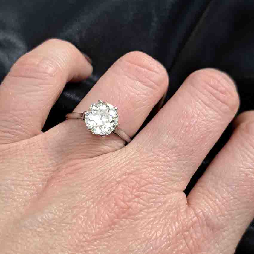 Art Deco 2.2ct Old Mine Cut Diamond Solitaire Engagement Ring