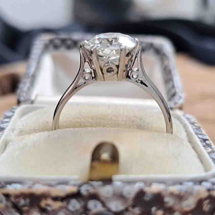Art Deco 2.2ct Old Mine Cut Diamond Solitaire Engagement Ring