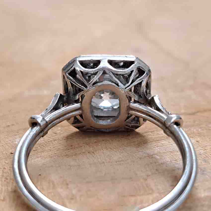 Vintage 1ct Cushion Shape Old Mine Cut Diamond Cluster Engagement Ring in Platinum