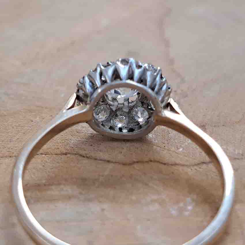 Edwardian Antique 1.1ct Old Cut Diamond Cluster Engagement Ring