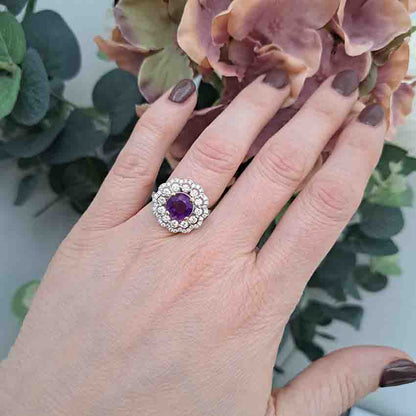 Vintage 2.25ct Amethyst and Diamond Cluster Cocktail Ring