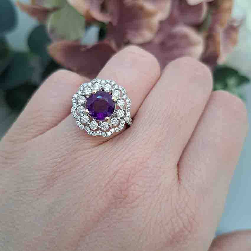 Vintage 2.25ct Amethyst and Diamond Cluster Cocktail Ring