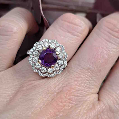 Vintage 2.25ct Amethyst and Diamond Cluster Cocktail Ring