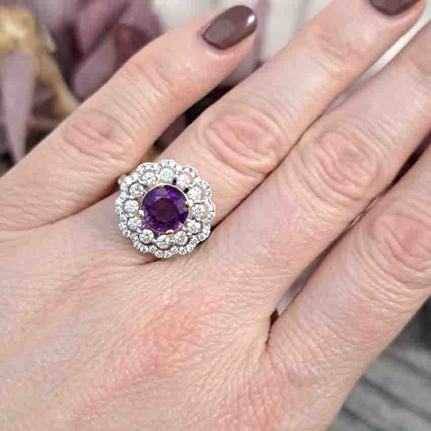 Vintage 2.25ct Amethyst and Diamond Cluster Cocktail Ring