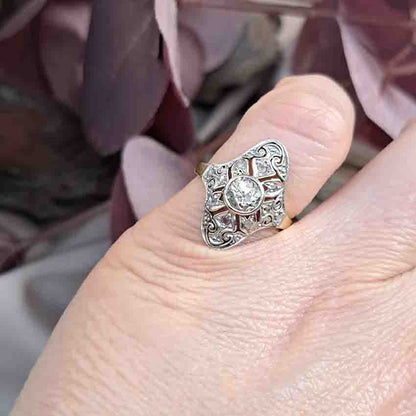 Edwardian Antique Old Cut Diamond Cluster Plaque Ring