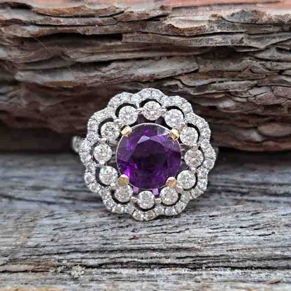 Vintage 2.25ct Amethyst and Diamond Cluster Cocktail Ring