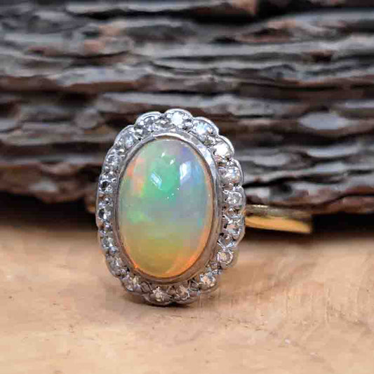 Antique Opal and Diamond Cluster Engagement Ring