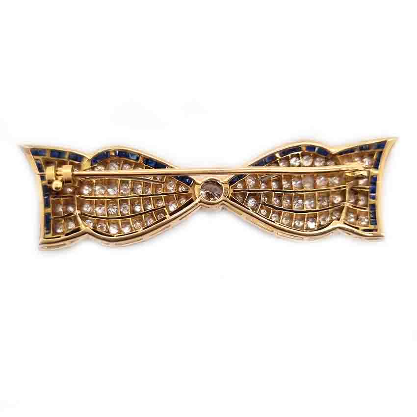 Art Deco Sapphire and Diamond Bow Brooch in 18ct Gold