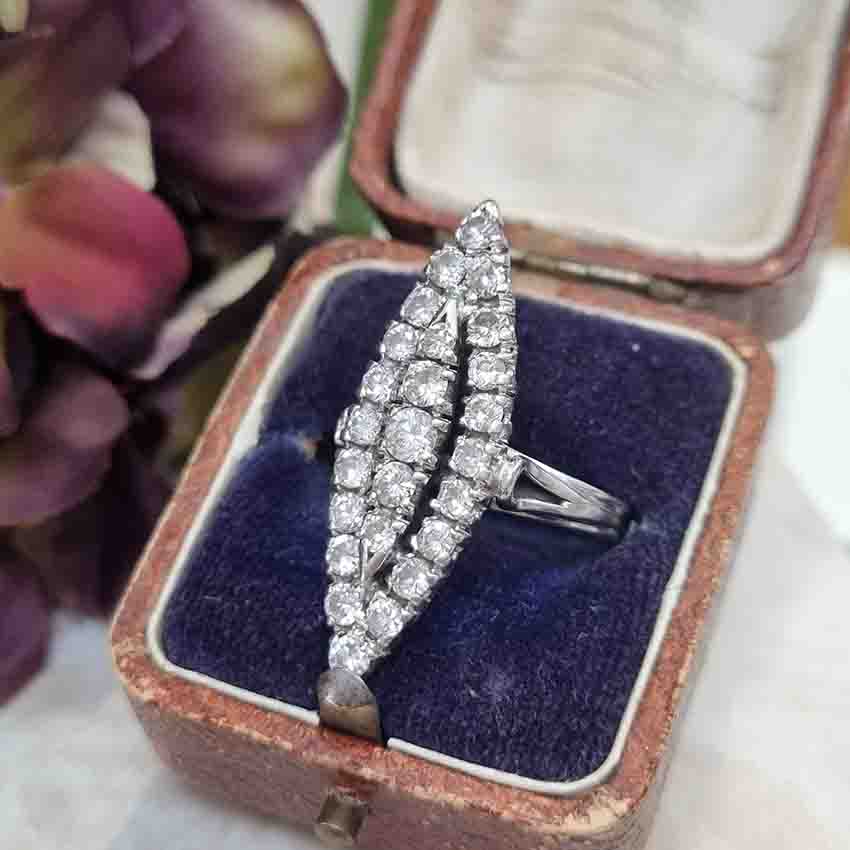 Vintage 1940s Diamond Marquise Cluster Navette Ring