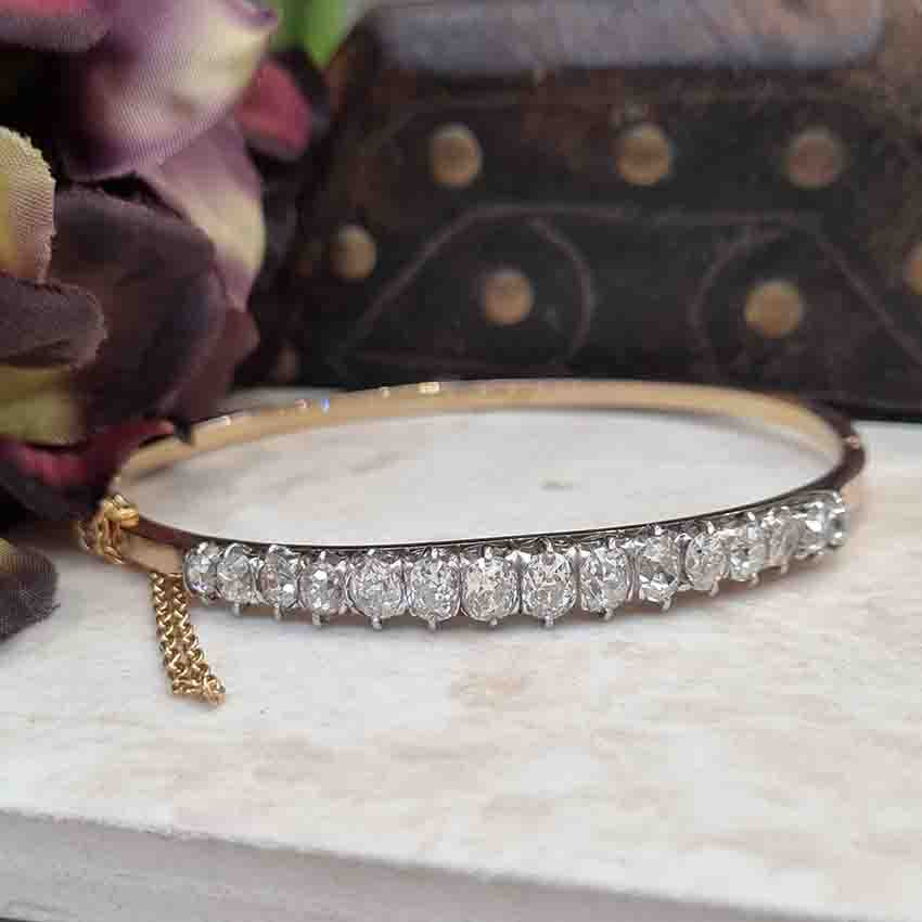 Antique French 5ct Diamond Bangle Bracelet