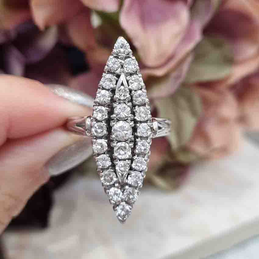 Vintage 1940s Diamond Marquise Cluster Navette Ring