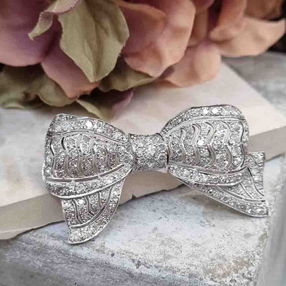 Art Deco 4ct Diamond Bow Brooch in Platinum