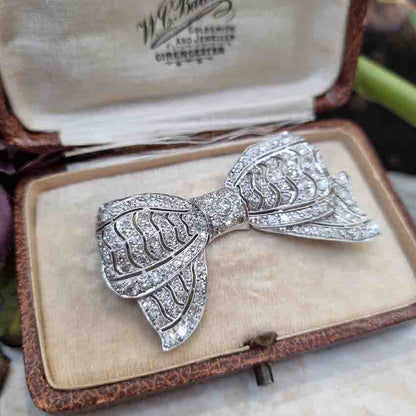 Art Deco 4ct Diamond Bow Brooch in Platinum