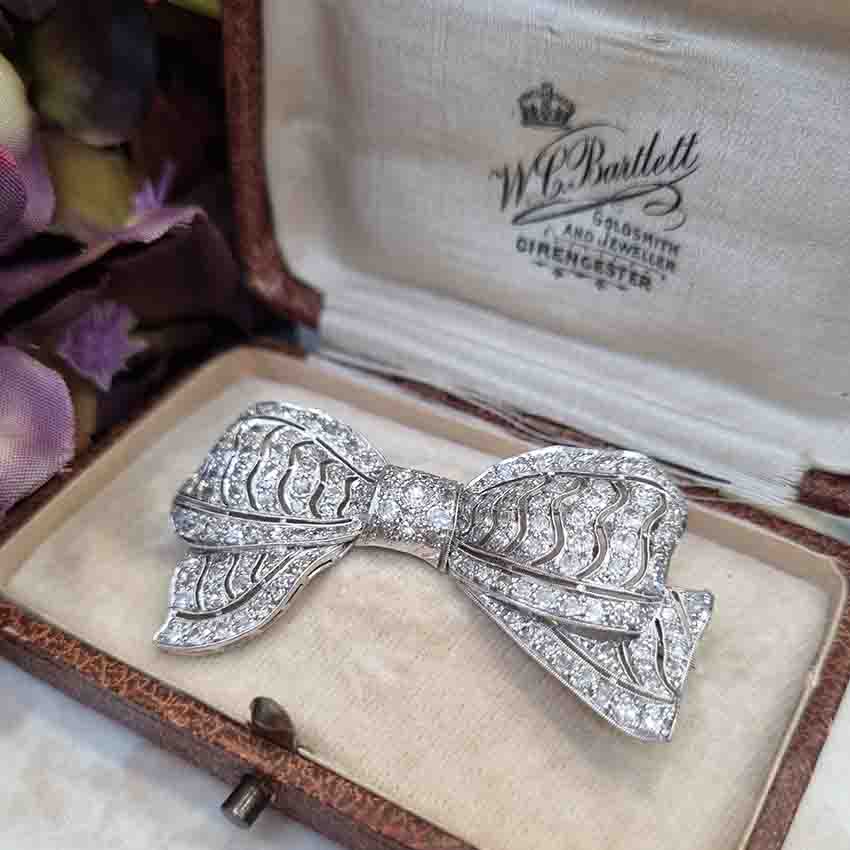 Art Deco 4ct Diamond Bow Brooch in Platinum
