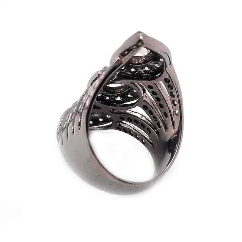 Pear Rose Cut Diamond Three Stone Dress Ring in Black Gold