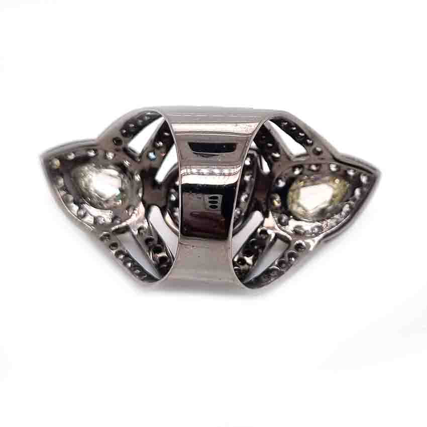 Pear Rose Cut Diamond Three Stone Dress Ring in Black Gold