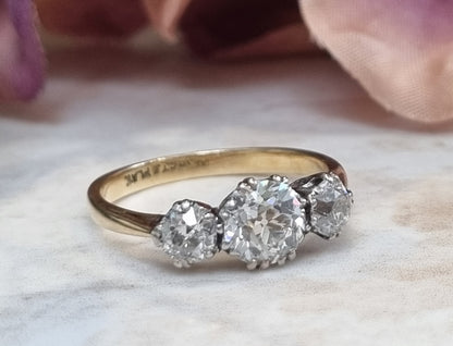 Vintage Art Deco Diamond Three Stone Engagement Ring, 2cts