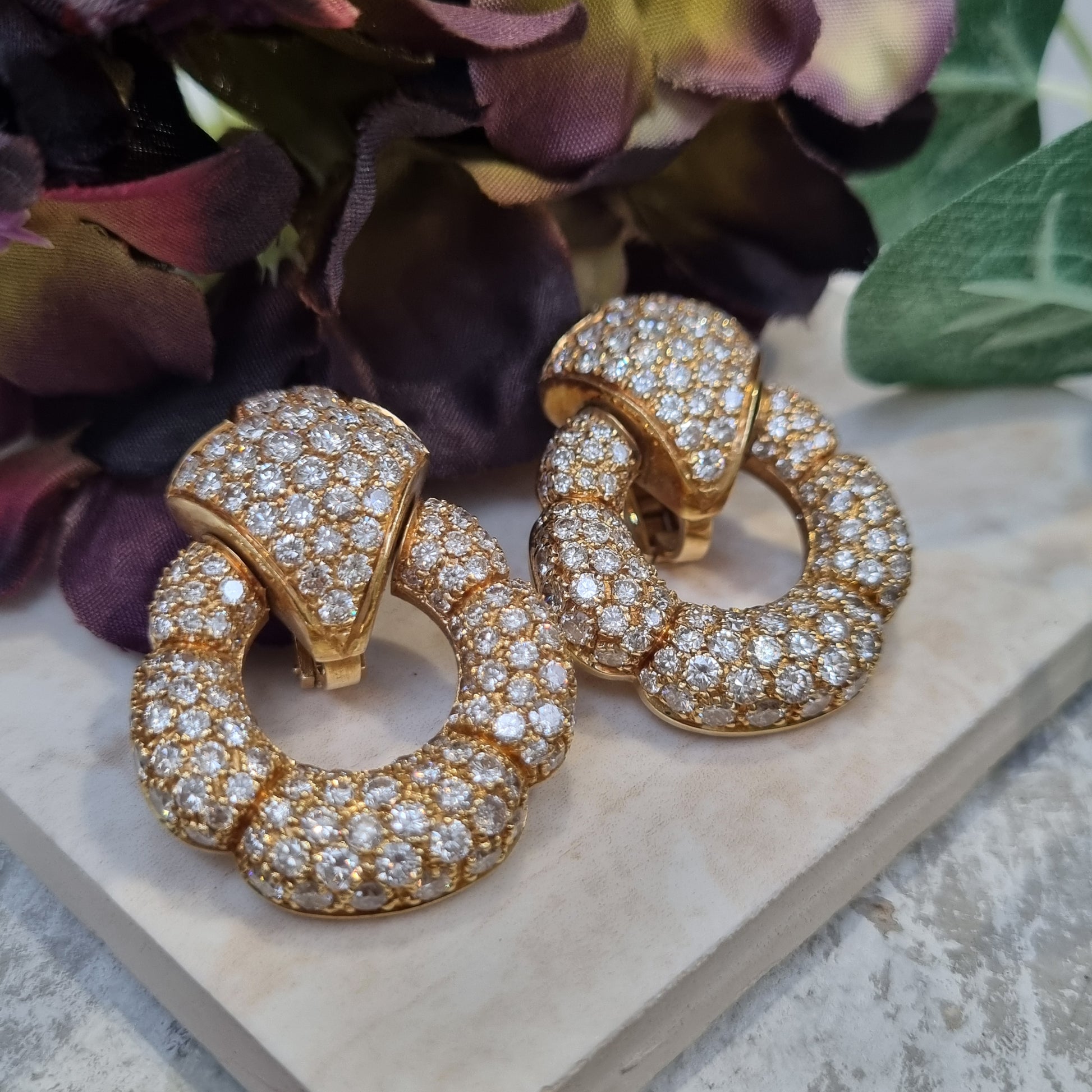 Diamond Set 18ct Yellow Gold Drop Statement Earrings