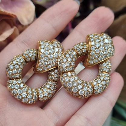 Diamond Set 18ct Yellow Gold Drop Statement Earrings