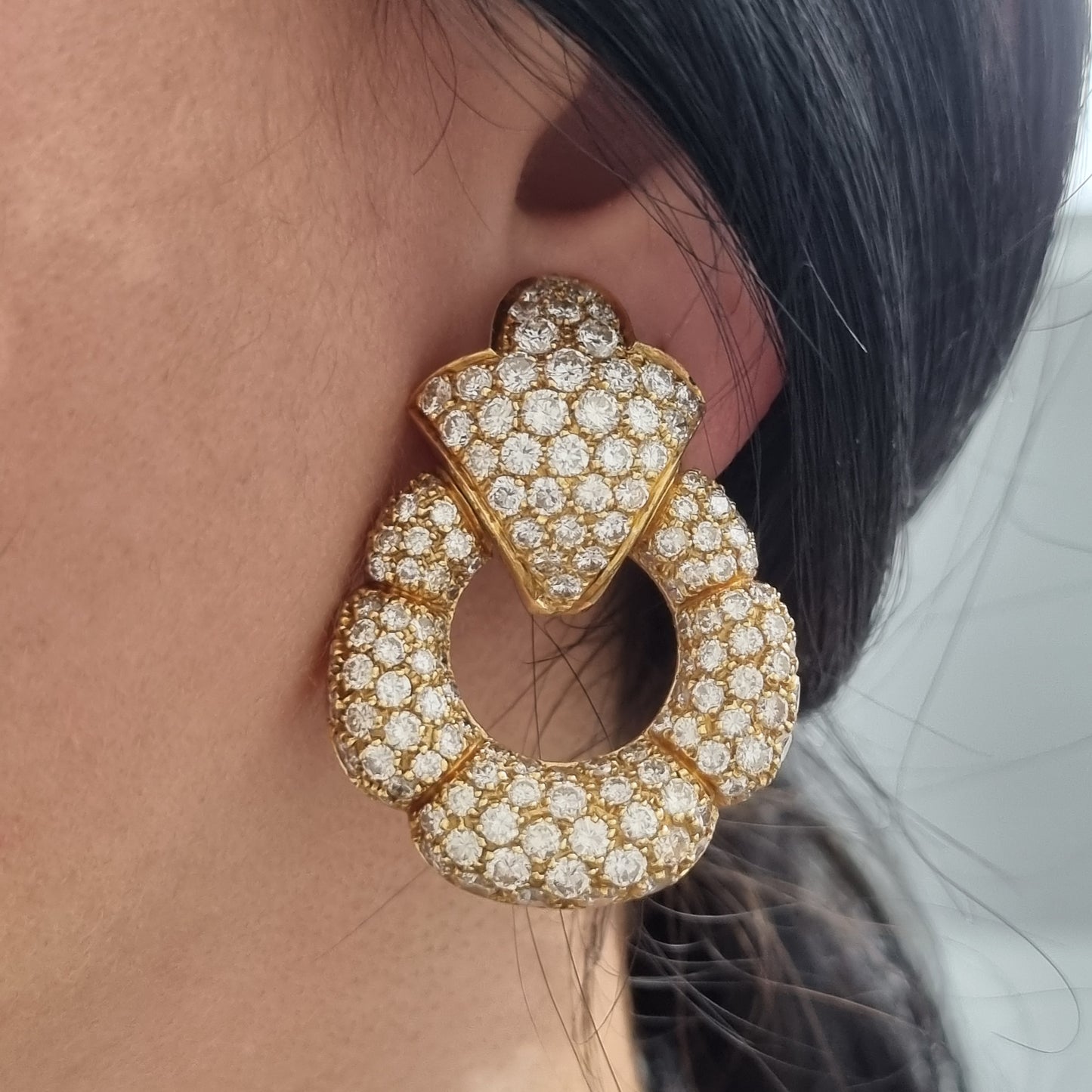 Diamond Set 18ct Yellow Gold Drop Statement Earrings