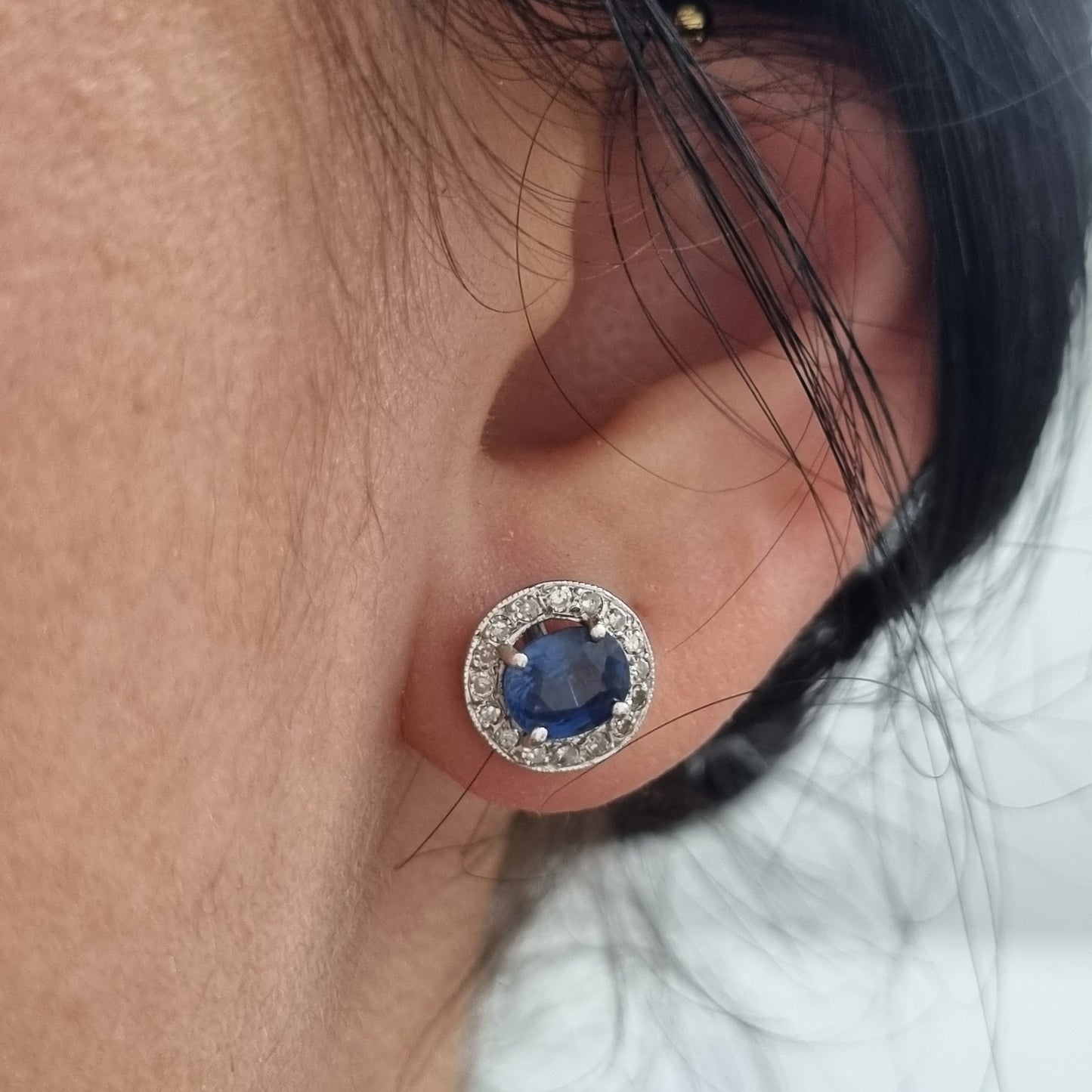 Sapphire and Diamond Cluster Stud Earrings in 18 Carat White Gold