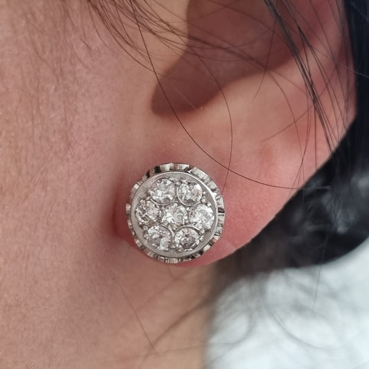 Vintage Diamond Cluster Stud Earrings, 1.50 carats