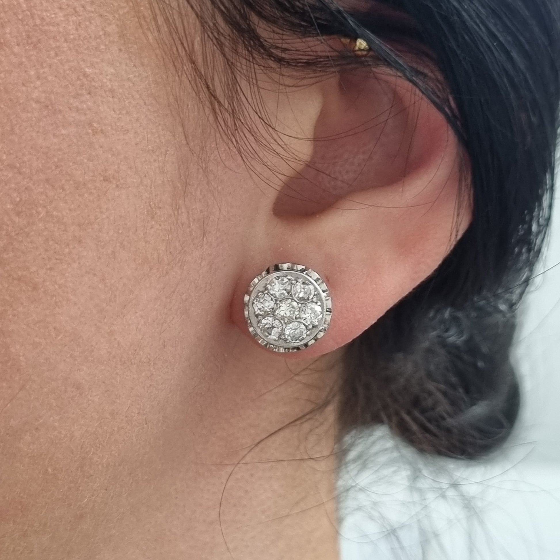 Vintage Diamond Cluster Stud Earrings, 1.50 carats