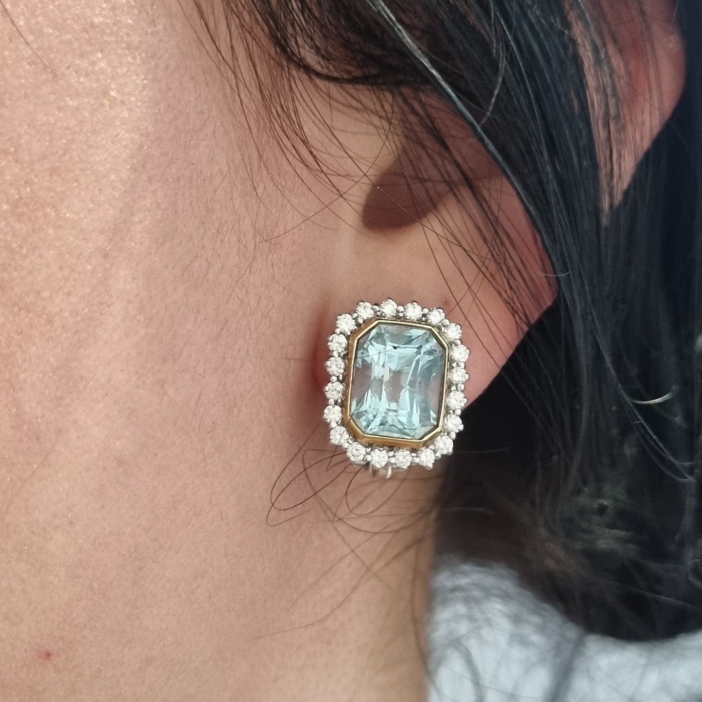 10cts Aquamarine and Diamond Cluster Stud Earrings