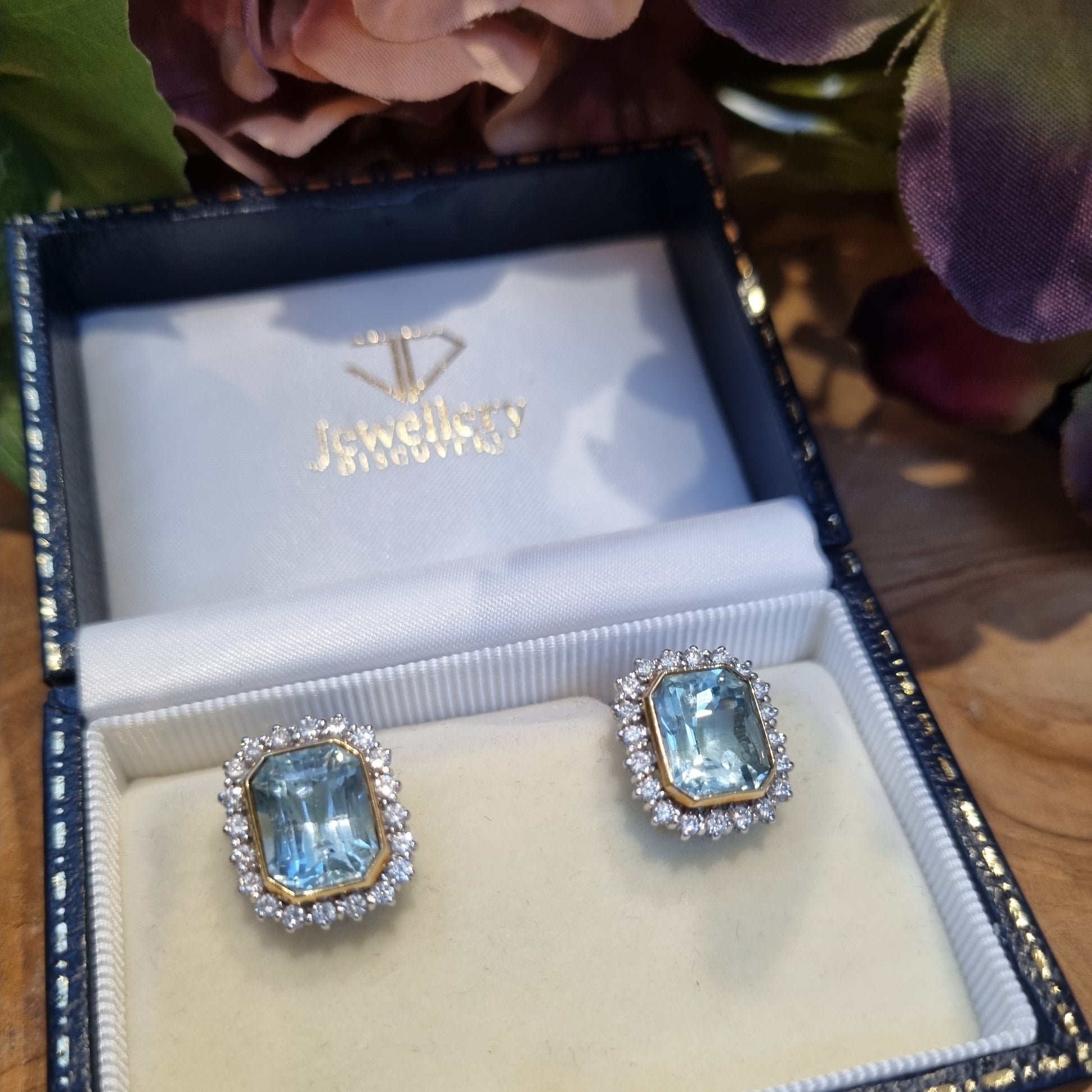 10cts Aquamarine and Diamond Cluster Stud Earrings