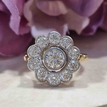 Diamond Daisy Flower Cluster Ring in Platinum to 18ct Yellow Gold