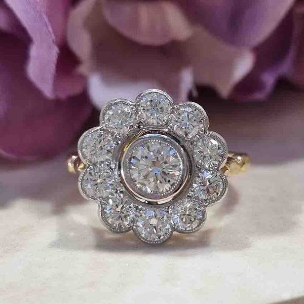Diamond Daisy Flower Cluster Ring in Platinum to 18ct Yellow Gold