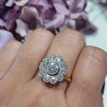 Diamond Daisy Flower Cluster Ring in Platinum to 18ct Yellow Gold