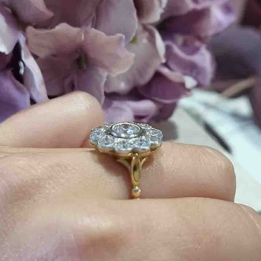 Diamond Daisy Flower Cluster Ring in Platinum to 18ct Yellow Gold