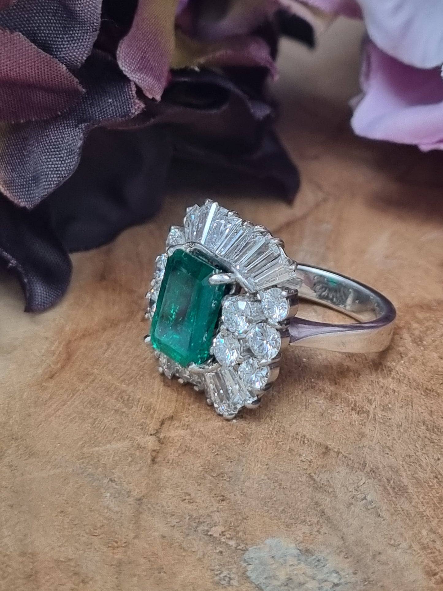 Vintage Colombian Emerald and Diamond Cluster Ring