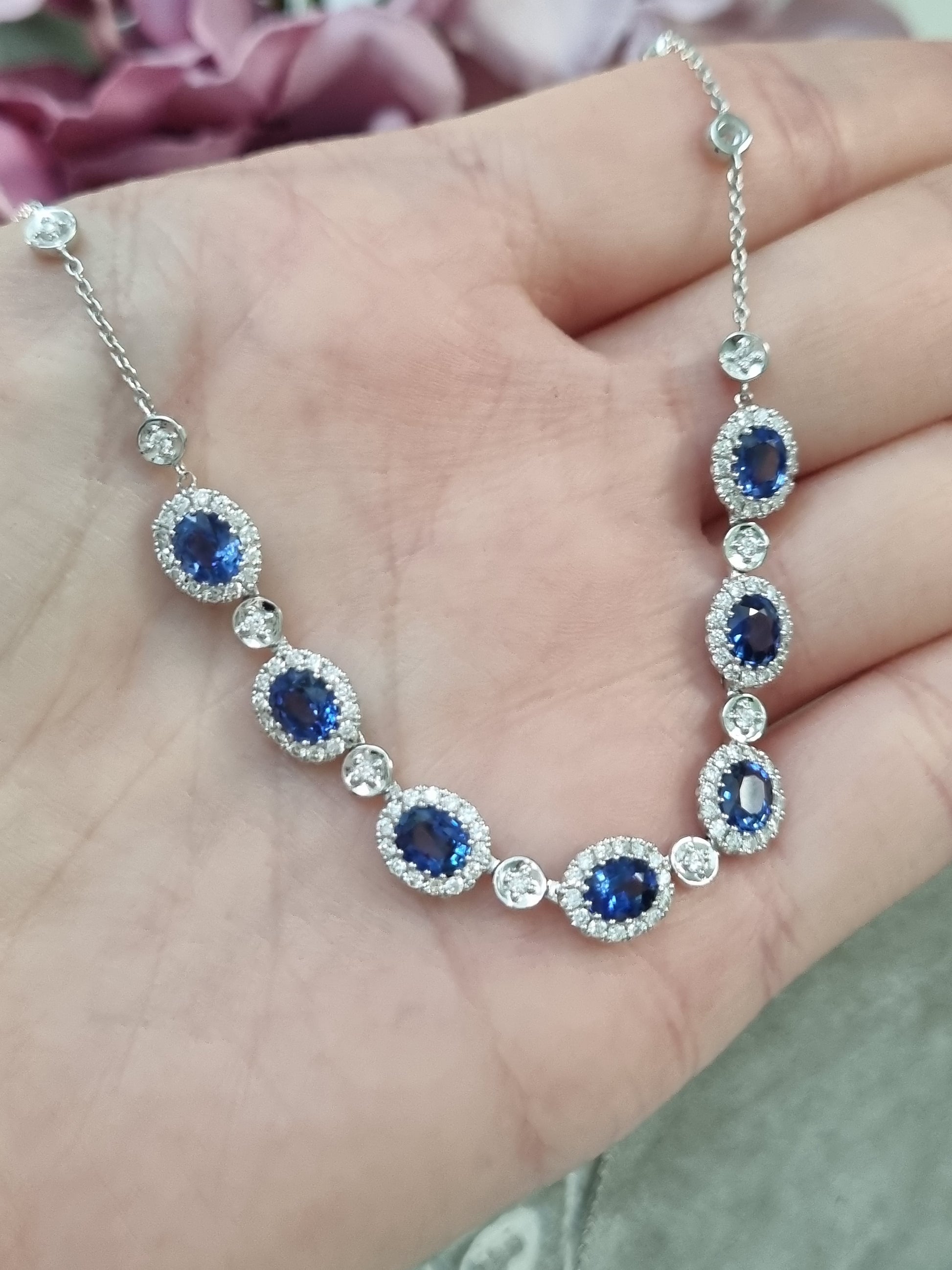 18Ct. White Gold Sapphire and Diamond Necklace 3.03cts