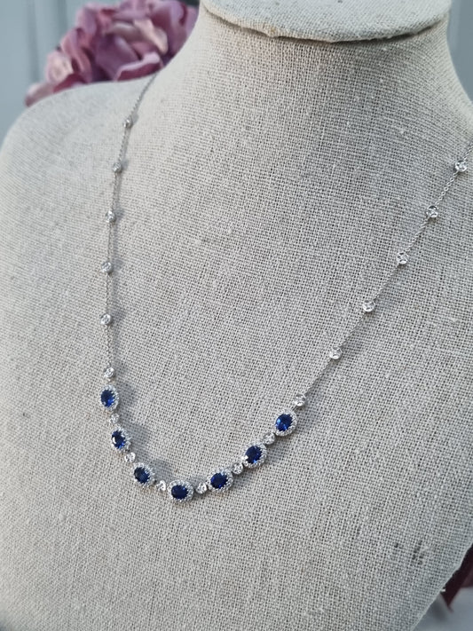 18Ct. White Gold Sapphire and Diamond Necklace 3.03cts
