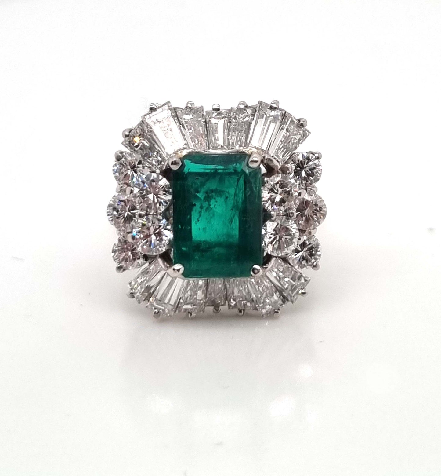 Vintage Colombian Emerald and Diamond Cluster Ring