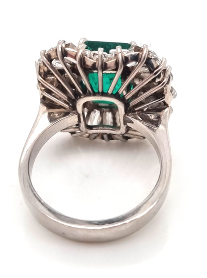 Vintage Colombian Emerald and Diamond Cluster Ring
