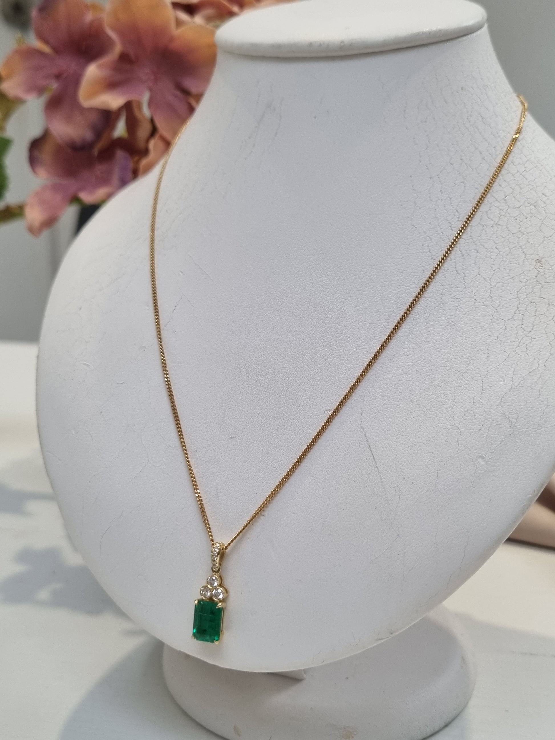 1.72ct Emerald and Diamond Pendant with Chain