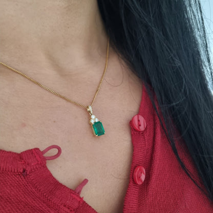 1.72ct Emerald and Diamond Pendant with Chain