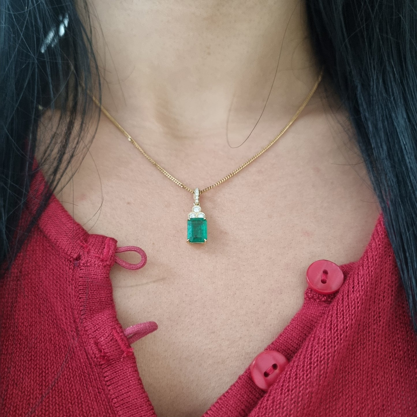 1.72ct Emerald and Diamond Pendant with Chain