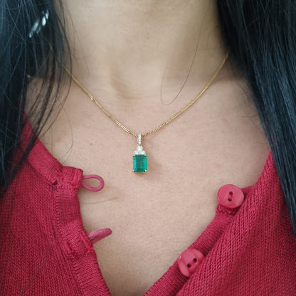 1.72ct Emerald and Diamond Pendant with Chain