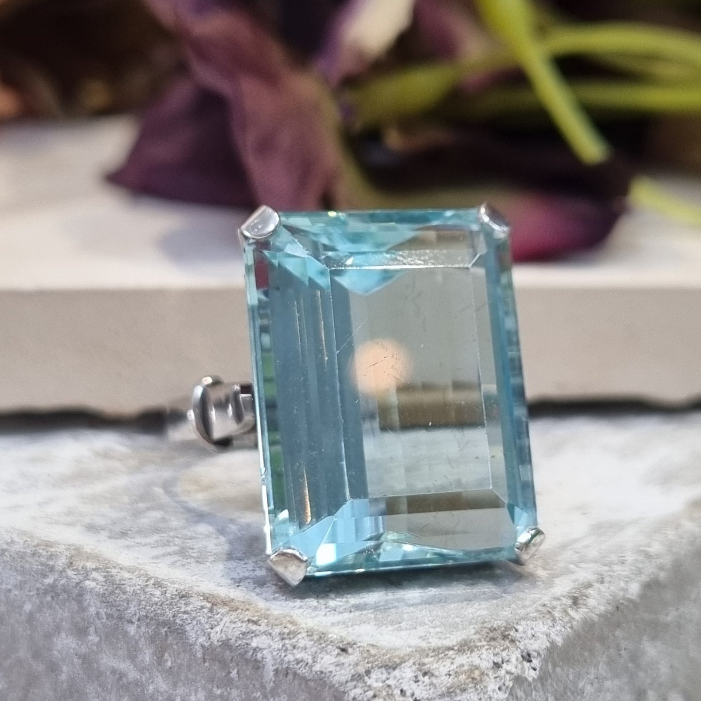 Art Deco 23cts Aquamarine Cocktail Ring in Platinum