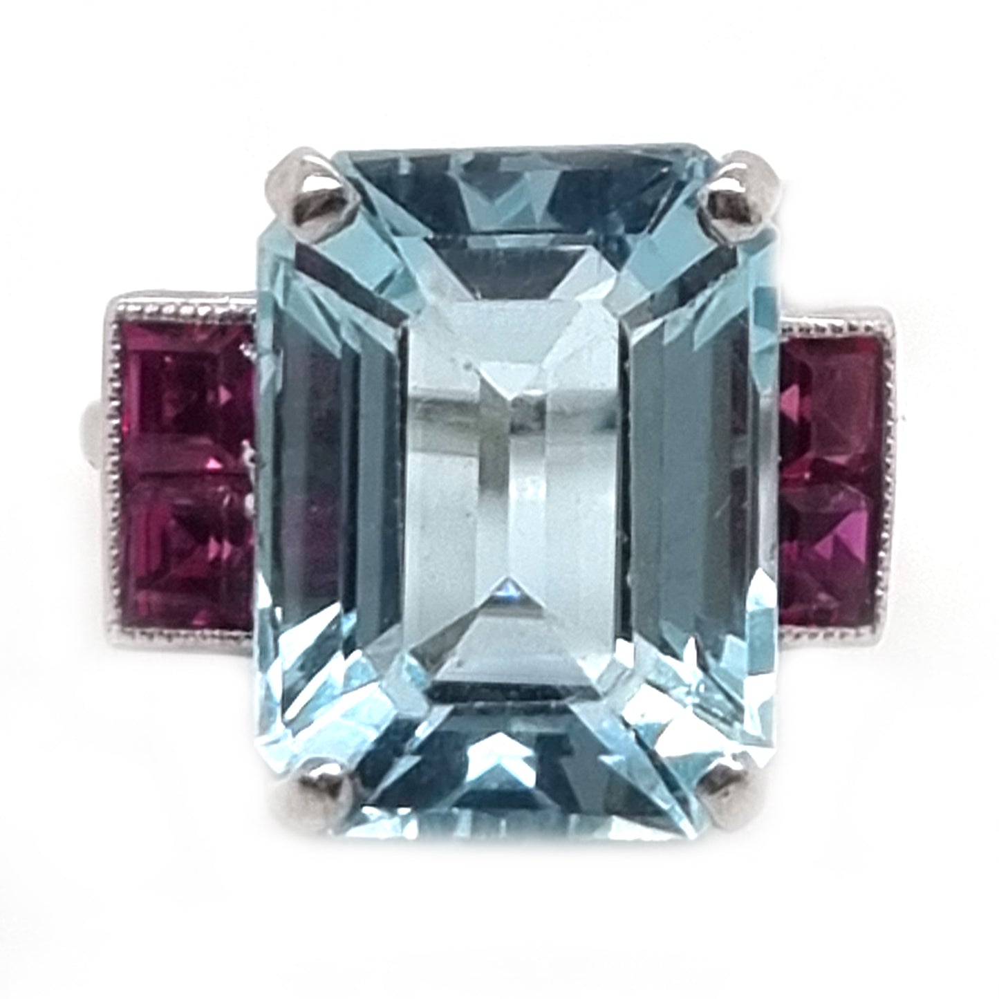 Vintage Retro 1940s Aquamarine and Ruby Cocktail Ring