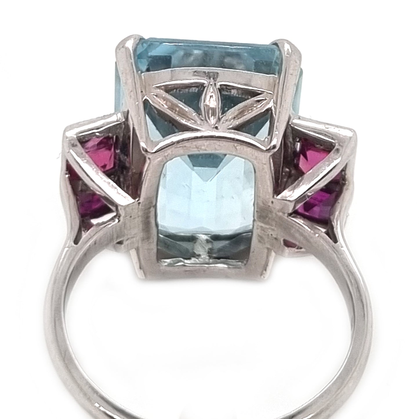Vintage Retro 1940s Aquamarine and Ruby Cocktail Ring