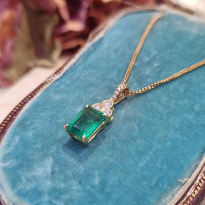 1.72ct Emerald and Diamond Pendant with Chain