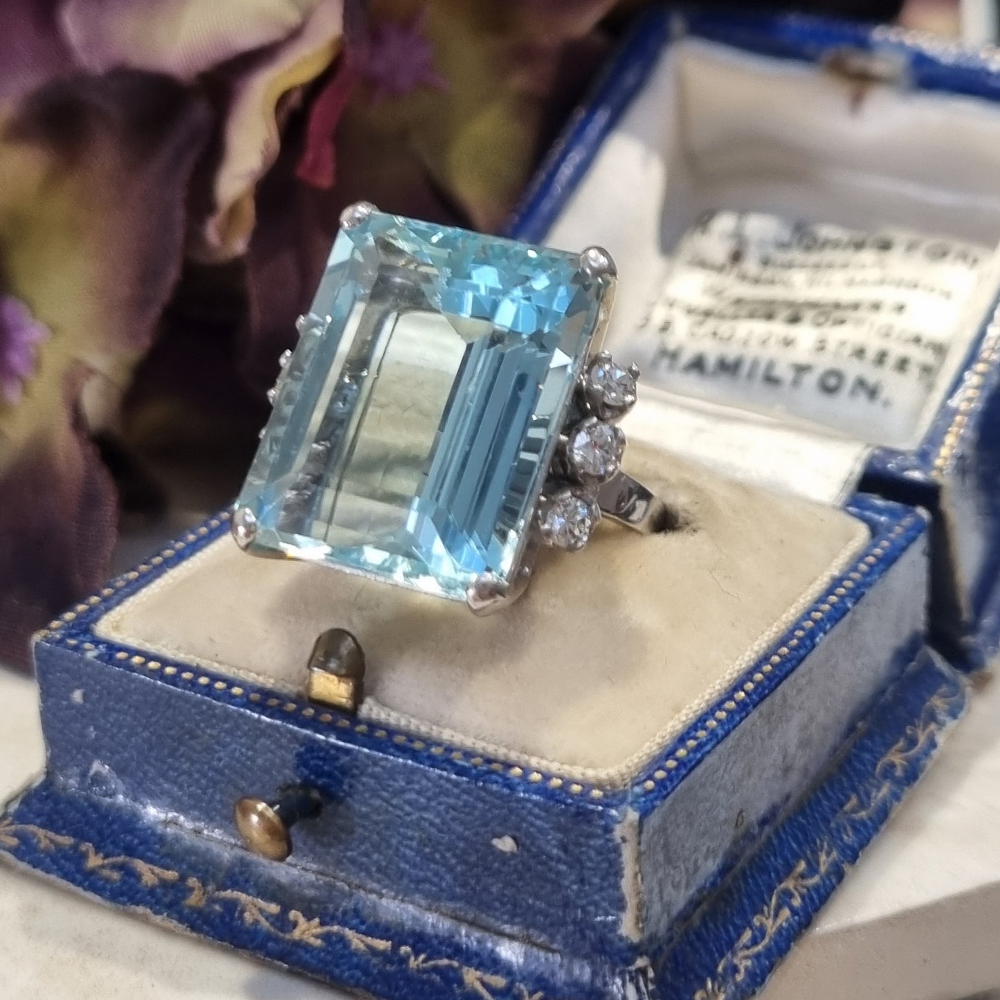 Vintage 20cts Aquamarine and Diamond Cocktail Ring, Circa 1950s