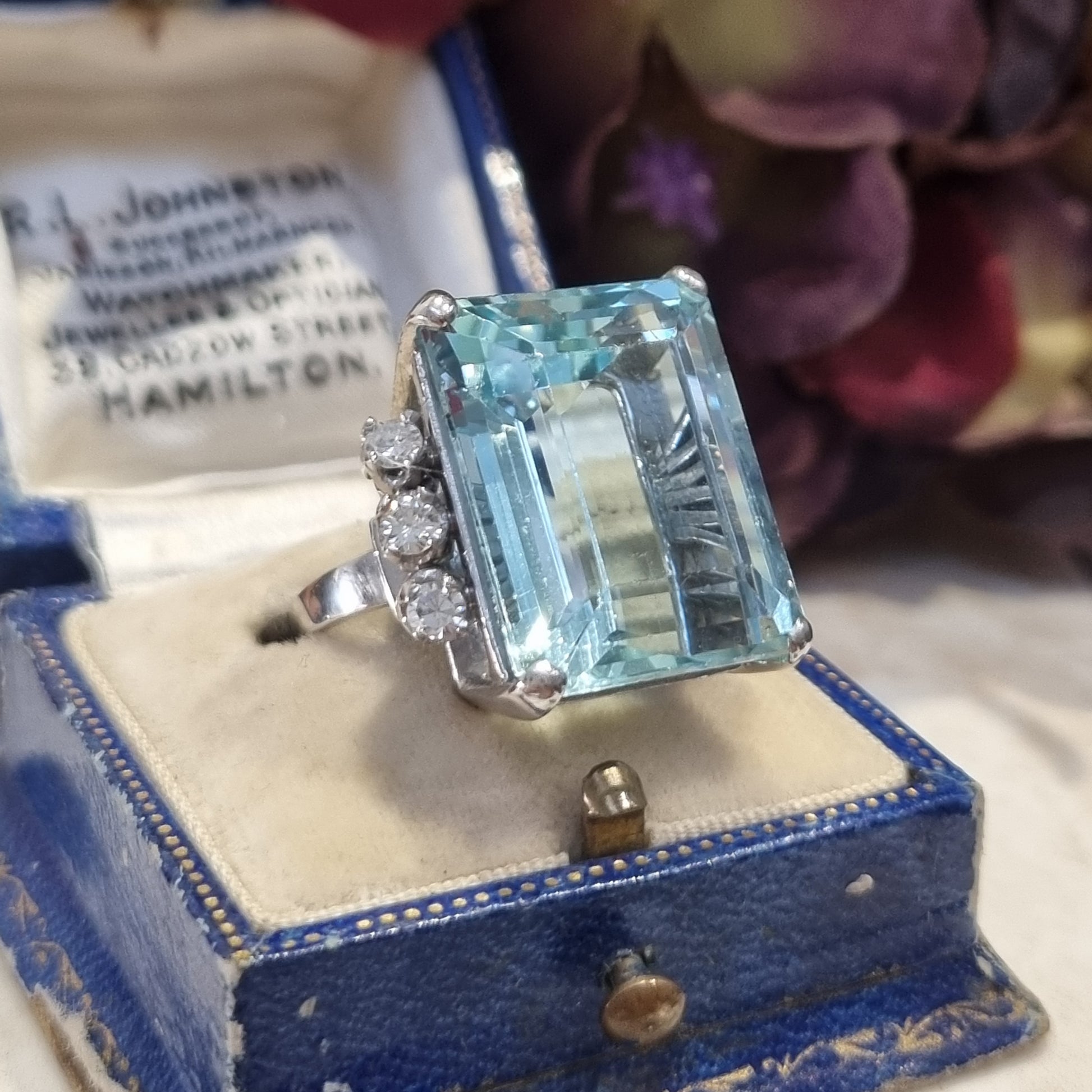Vintage 20cts Aquamarine and Diamond Cocktail Ring, Circa 1950s