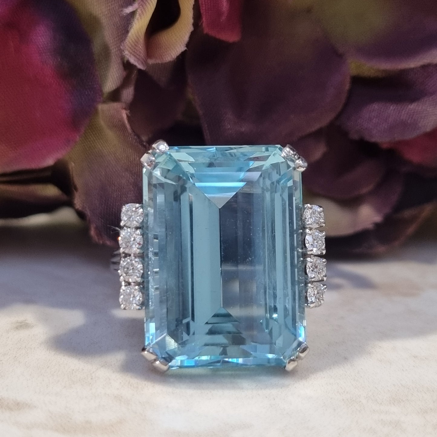 Vintage Retro 27cts Aquamarine and Diamond Cocktail Ring