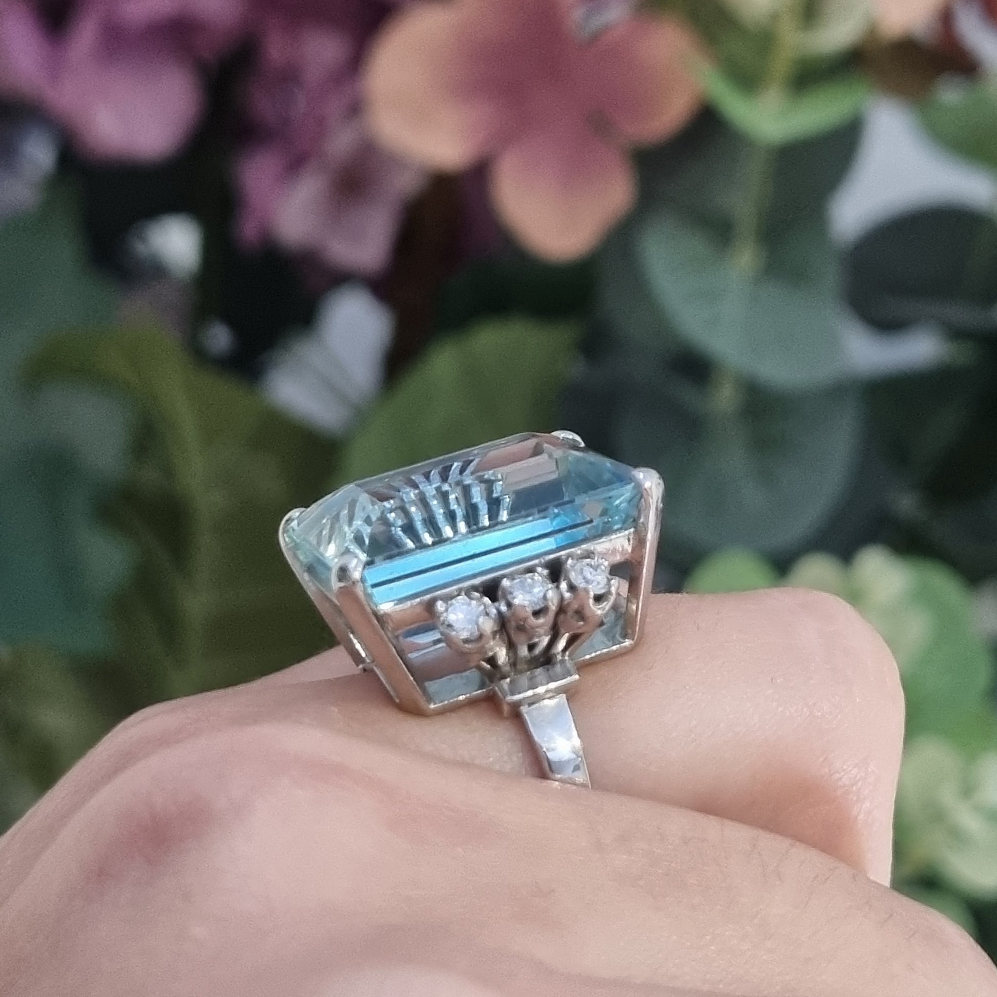 Vintage 20cts Aquamarine and Diamond Cocktail Ring, Circa 1950s